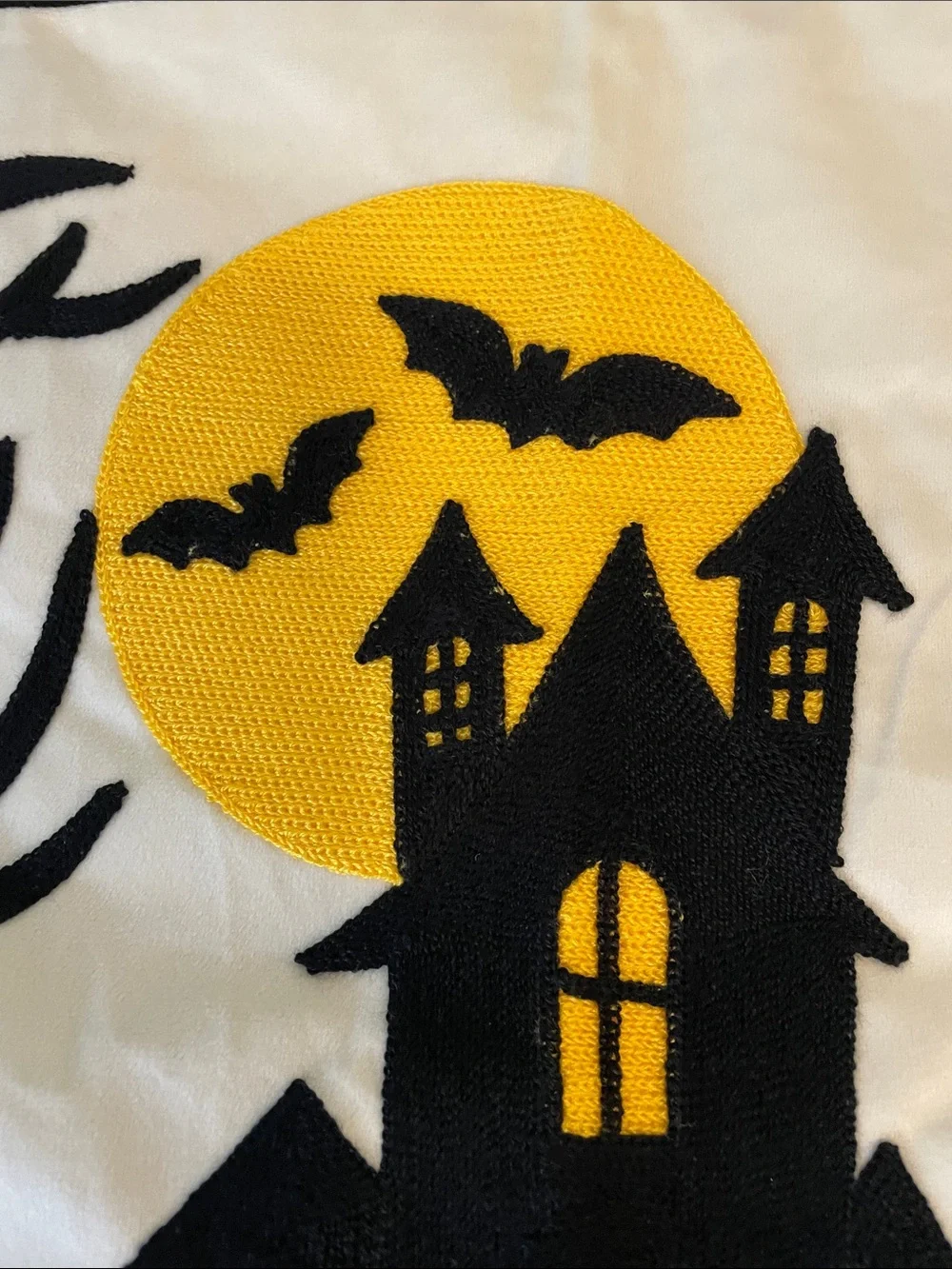 Halloween Haunted House Decorative Pillow Cover - Black, White & Yellow